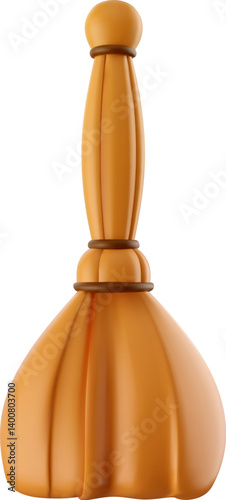Short broom for cleaning house or street in 3d realistic glossy soft style. Cartoon vector illustration.