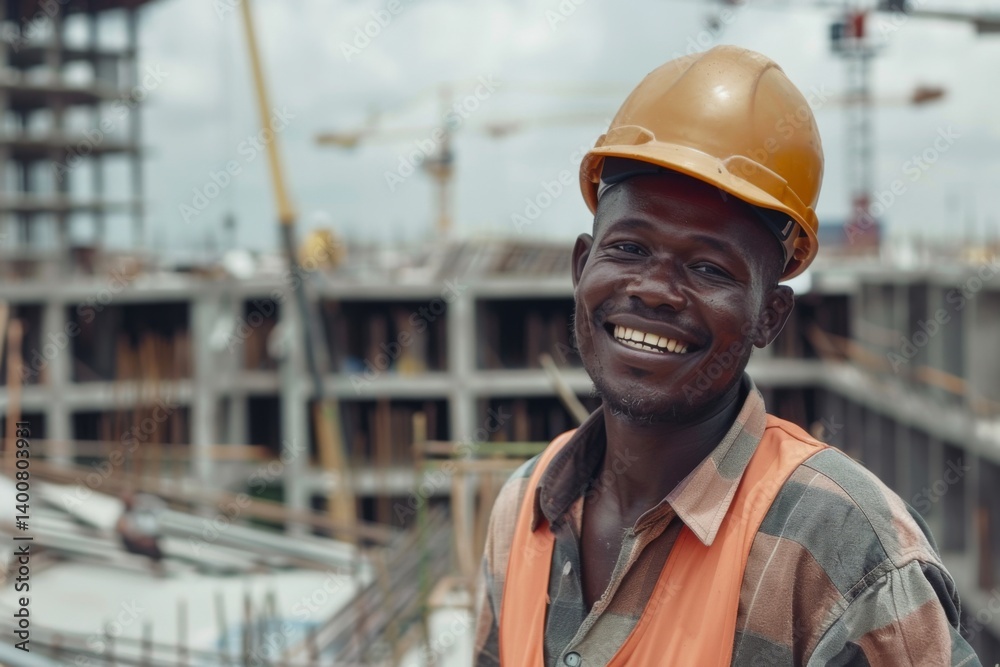 Smiling worker on roof construction on ladder with work uniform an hard hat Smiling worker on roof construction on ladder with work uniform an hard hat