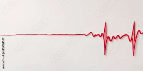 Simple red heartbeat line on a white background, drawn in a minimal style. Clean and modern layout with plenty of empty space, perfect for healthcare messaging, cardiology themes, or branding