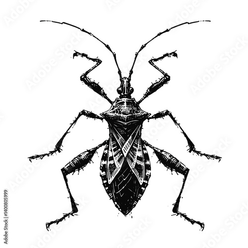 Assassin Bug line art drawing ink sketch bee vector hand drawn illustration background