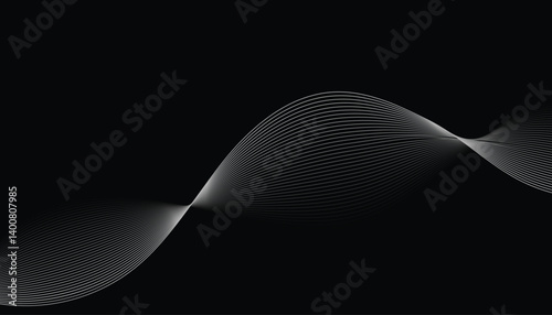 Abstract sine wave curves in elegant flow on black background