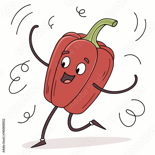 Red Pepper Doing a Silly Dance with Wild Legs – Funny and Playful Vegetable Character Vector