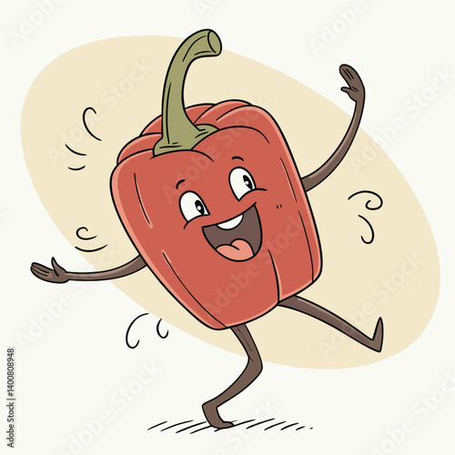 Red Pepper Doing a Silly Dance with Wild Legs – Funny and Playful Vegetable Character Vector