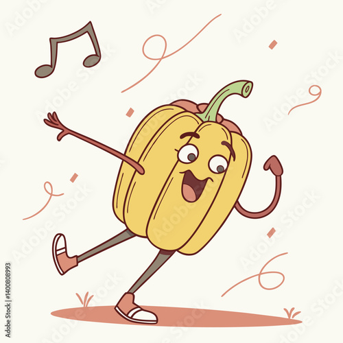 Red Pepper Doing a Silly Dance with Wild Legs – Funny and Playful Vegetable Character Vector