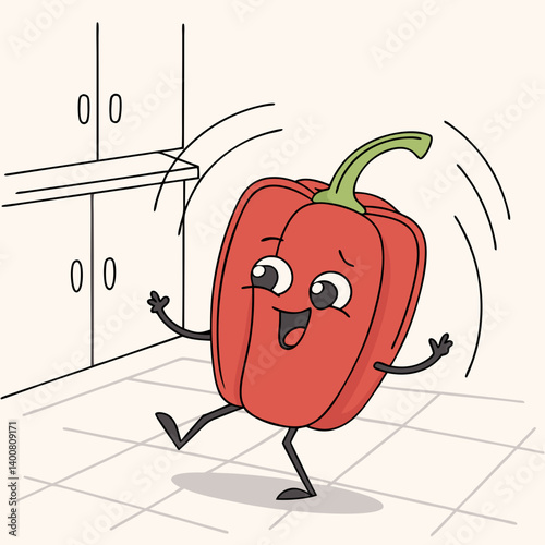 Red Pepper Doing a Silly Dance with Wild Legs – Funny and Playful Vegetable Character Vector