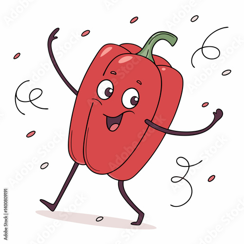 Red Pepper Doing a Silly Dance with Wild Legs – Funny and Playful Vegetable Character Vector