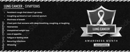 Original Lung Cancer ribbon with Symptoms, Shield Design with Pattern Based Background.