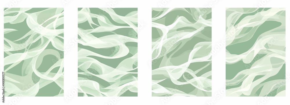 Vector pattern set of a repetition of smoke lines on a green background