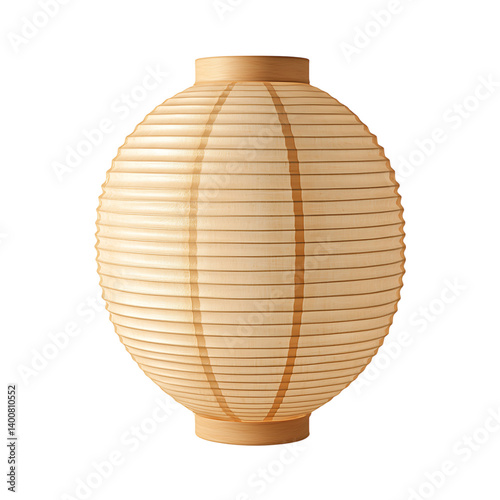 Obraz na płótnie A spherical white paper lantern with horizontal ribbing and a central metal support ring shown on a transparent background in clean mockup form w salonie