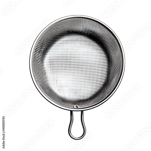 Obraz na płótnie A kitchen strainer made of stainless steel featuring perforations and two side handles displayed on a transparent background in a clean high-resolution render w salonie