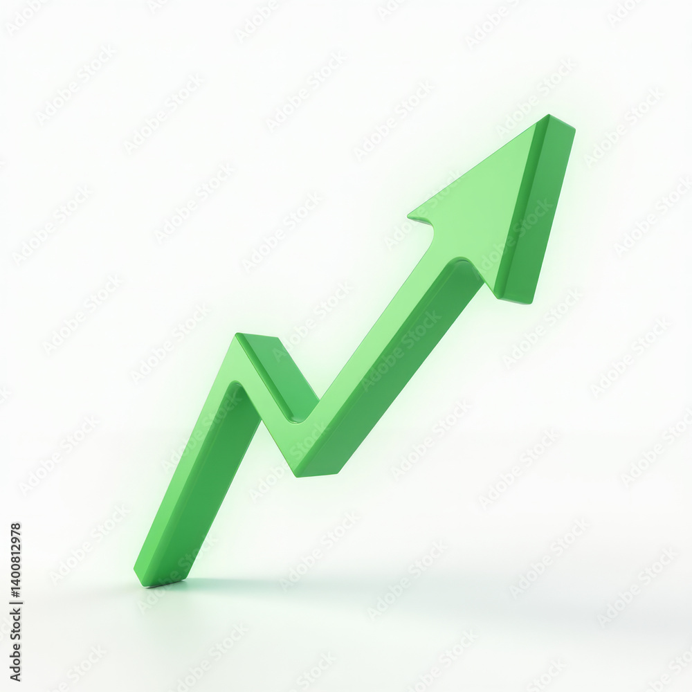 Rising Green Candlestick Stock Chart with Axis Lines and Arrow Floating Mid-Air 3D Rising Green Candlestick Stock Chart with Axis Lines and Arrow Floating Mid-Air 3D