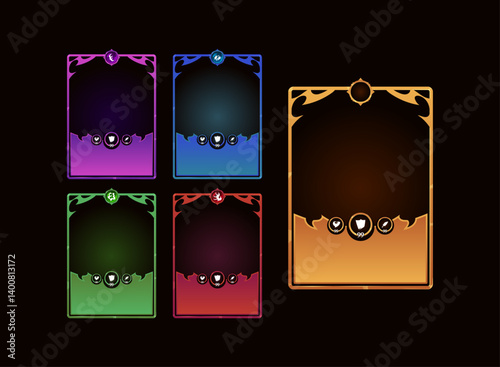 set of colorful magic elements tcg card frame template vector game illustration