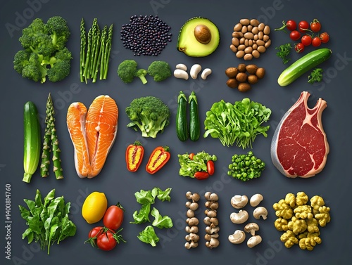Colorful Variety of Fresh Vegetables and Healthy Protein Options