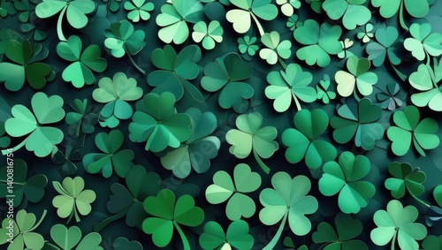 Vibrant Green Clover Motifs Symbolizing Luck And Celebration For St. Patrick's Day, Featuring Artistic Shamrock Designs On A Festive Background.