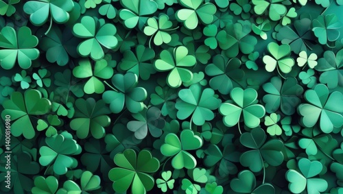 Vibrant Green Clover Motifs Symbolizing Luck And Celebration For St. Patrick's Day, Featuring Artistic Shamrock Designs On A Festive Background.