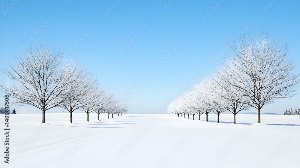 Fototapeta premium Snowy Trees In A Row On A Winter Landscape