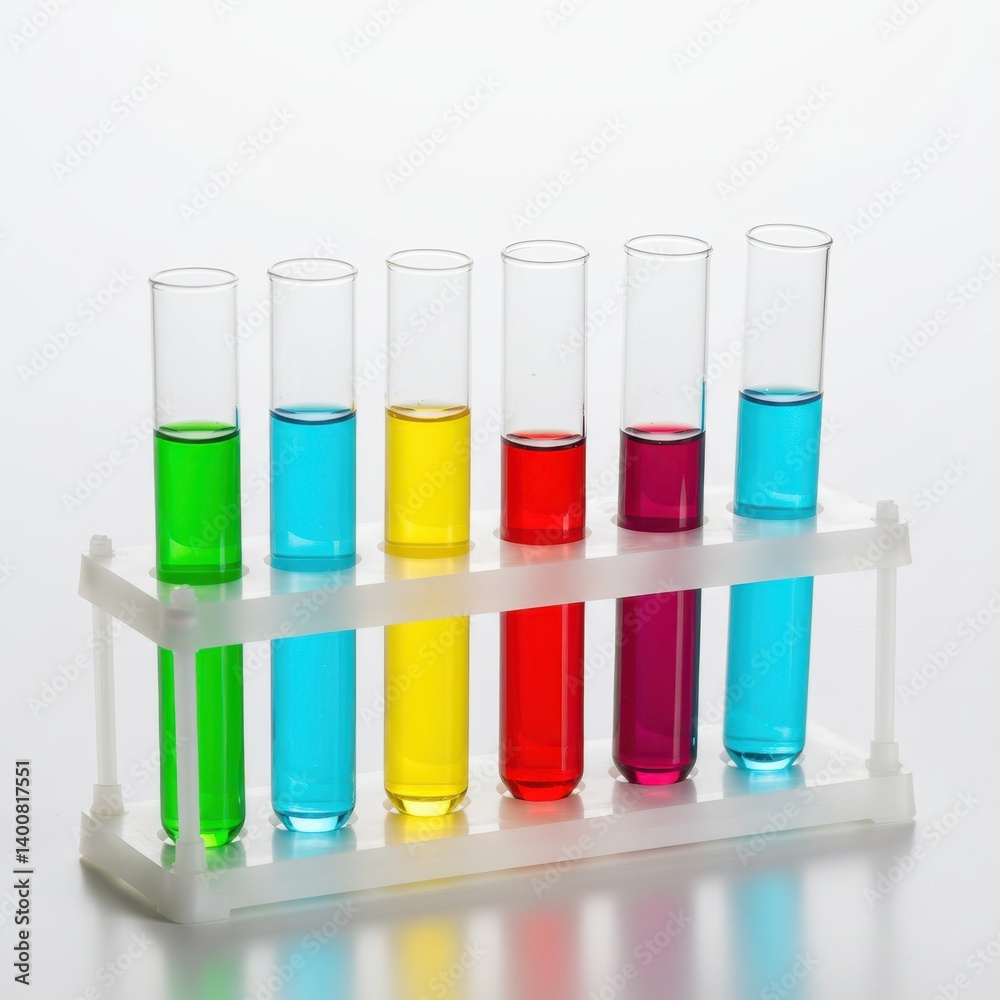 Colorful liquids in test tubes on white background Colorful liquids in test tubes on white background