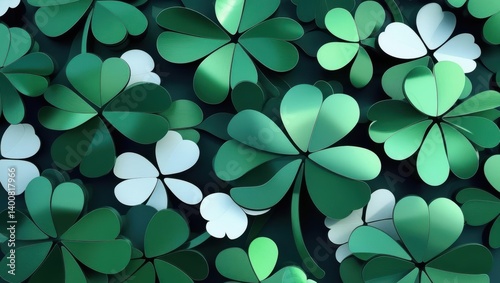 Vibrant Green Clover Motifs Symbolizing Luck And Celebration For St. Patrick's Day, Featuring Artistic Shamrock Designs On A Festive Background.
