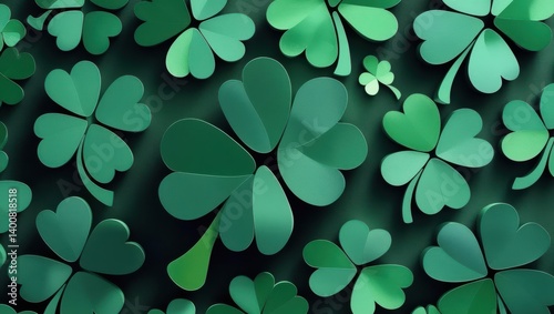 Vibrant Green Clover Motifs Symbolizing Luck And Celebration For St. Patrick's Day, Featuring Artistic Shamrock Designs On A Festive Background.