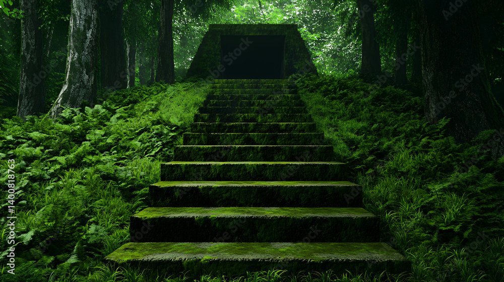 A forgotten mausoleum hidden in the forest, with moss-covered stone steps leading to its mysterious entrance.
A forgotten mausoleum hidden in the forest, with moss-covered stone steps leading to its mysterious entrance.