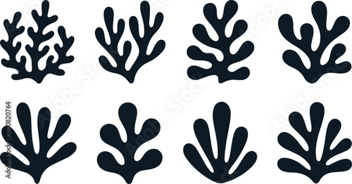 Hand-Drawn Seaweed and Coral Silhouettes for Marine, Ocean, and Nature Design Elements