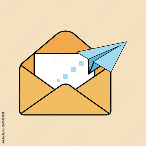 Digital Correspondence: A paper airplane soars from a letter, symbolizing the effortless transmission of messages in the digital age, a modern symbol of connection and communication.
