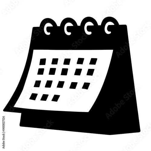 Minimalist black silhouette of a desk calendar with visible dates and flipped pages