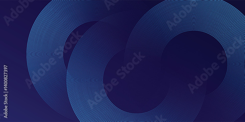 Abstract blue glowing geometric lines on dark blue background. Modern shiny blue circle lines pattern. Futuristic technology concept. Suit for cover, poster, banner, vector art simple