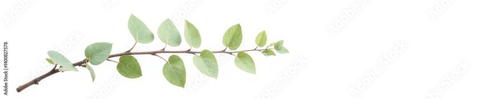 Fototapeta premium Single branch with delicate leaves isolated on white background, simple, single
