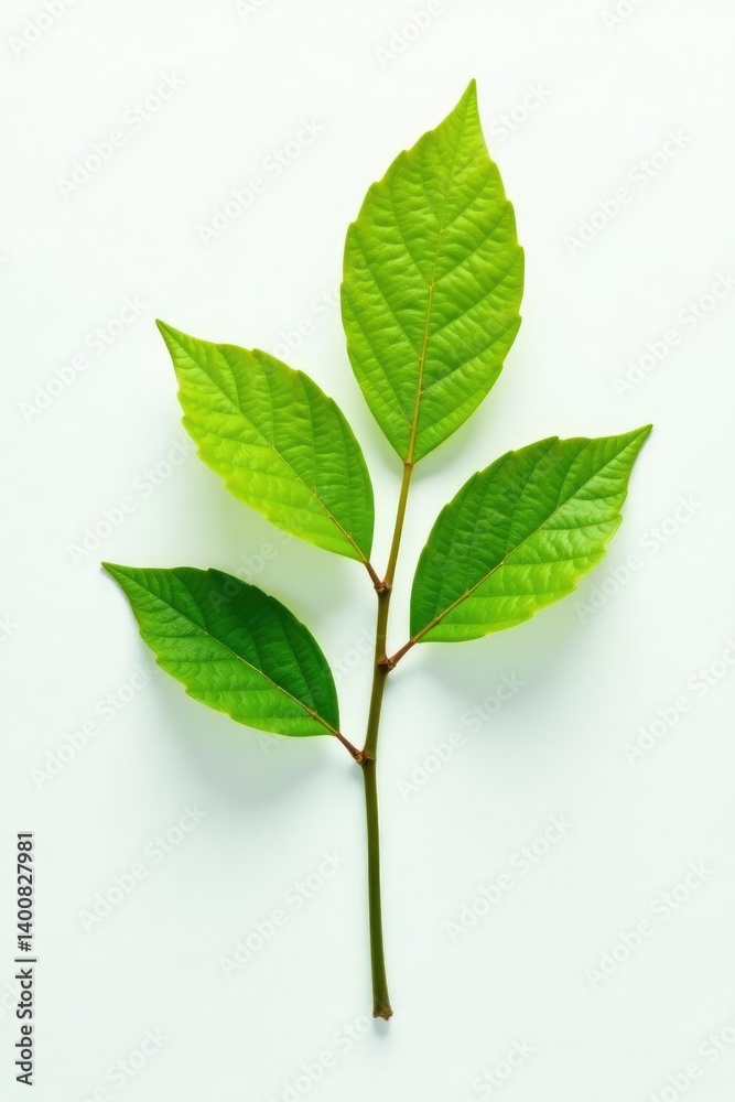Fototapeta premium Single branch with leaves on white background, leafy, tree