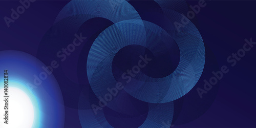 Abstract blue glowing geometric lines on dark blue background. Modern shiny blue circle lines pattern. Futuristic technology concept. Suit for cover, poster, banner, vector art simple