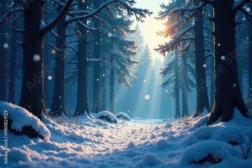 Snowflakes dance in the faint moonbeams of the forest, moonbeam, snowflake, shadows