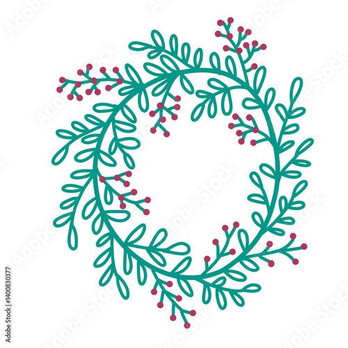 Wallpaper Mural Hand-drawn floral wreath illustration with green leaves and red berries. Perfect for holiday designs, invitations, and seasonal decorations. Torontodigital.ca