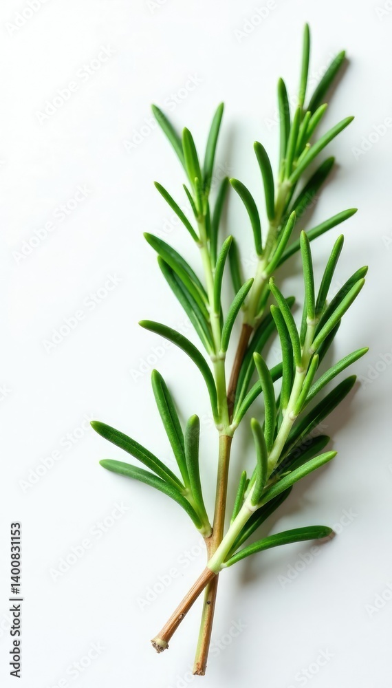 Sprigs of fresh rosemary branches on white surface, isolated, botanical Sprigs of fresh rosemary branches on white surface, isolated, botanical