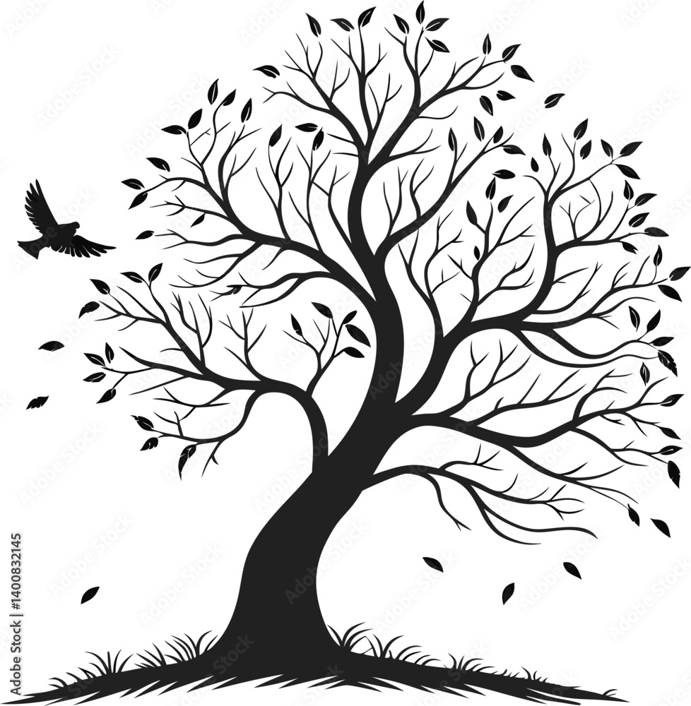 Obraz premium Minimal Black Tree Silhouette Vector Illustration for Nature and Design Projects