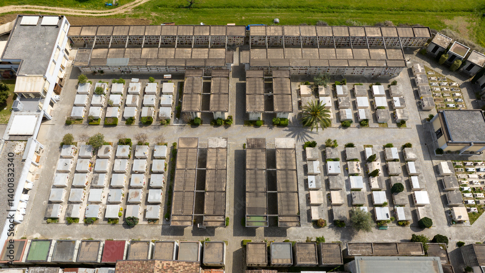 Aerial view of an Italian cemetery.