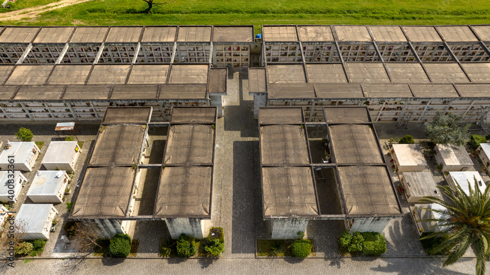 Aerial view of an Italian cemetery.