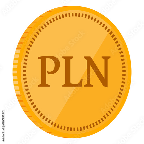 pln coin polish zloty Poland national currency symbol cartoon money 3d illustration on transparent background angled