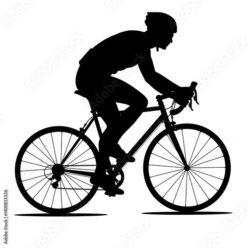 Cyclist silhouette rides a bicycle showing speed fitness and healthy lifestyle in black and white color