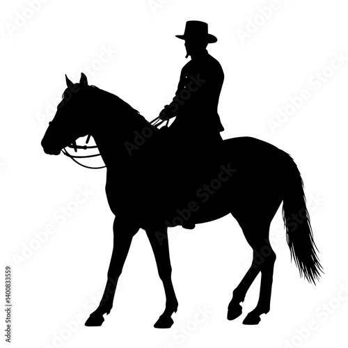 Horseman silhouette riding elegantly across a plain background in vintage style art
