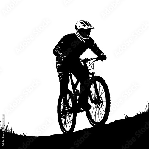 Mountain biker rides downhill showcasing skill and endurance in nature trails adventure
