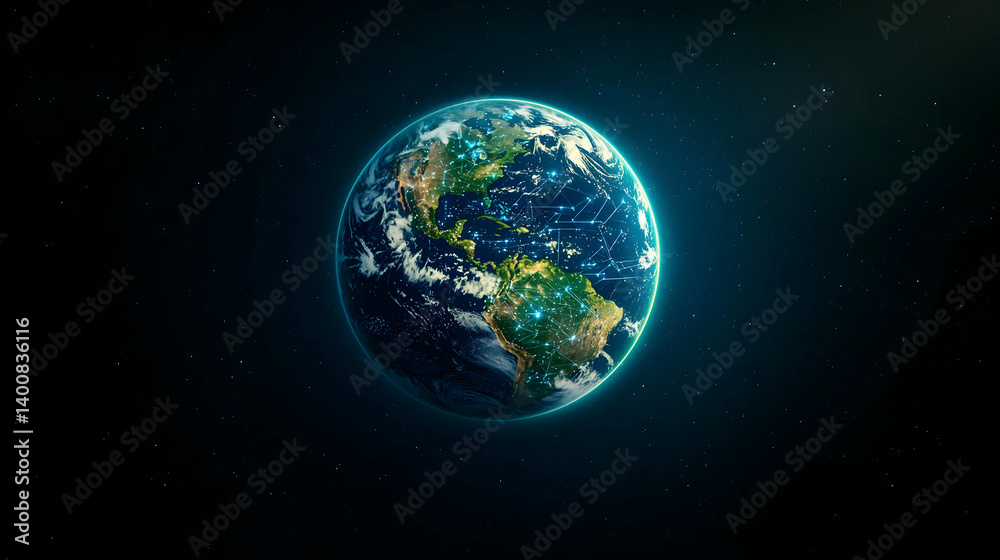 Obraz premium Pixelated Earth In Space With Glowing Network