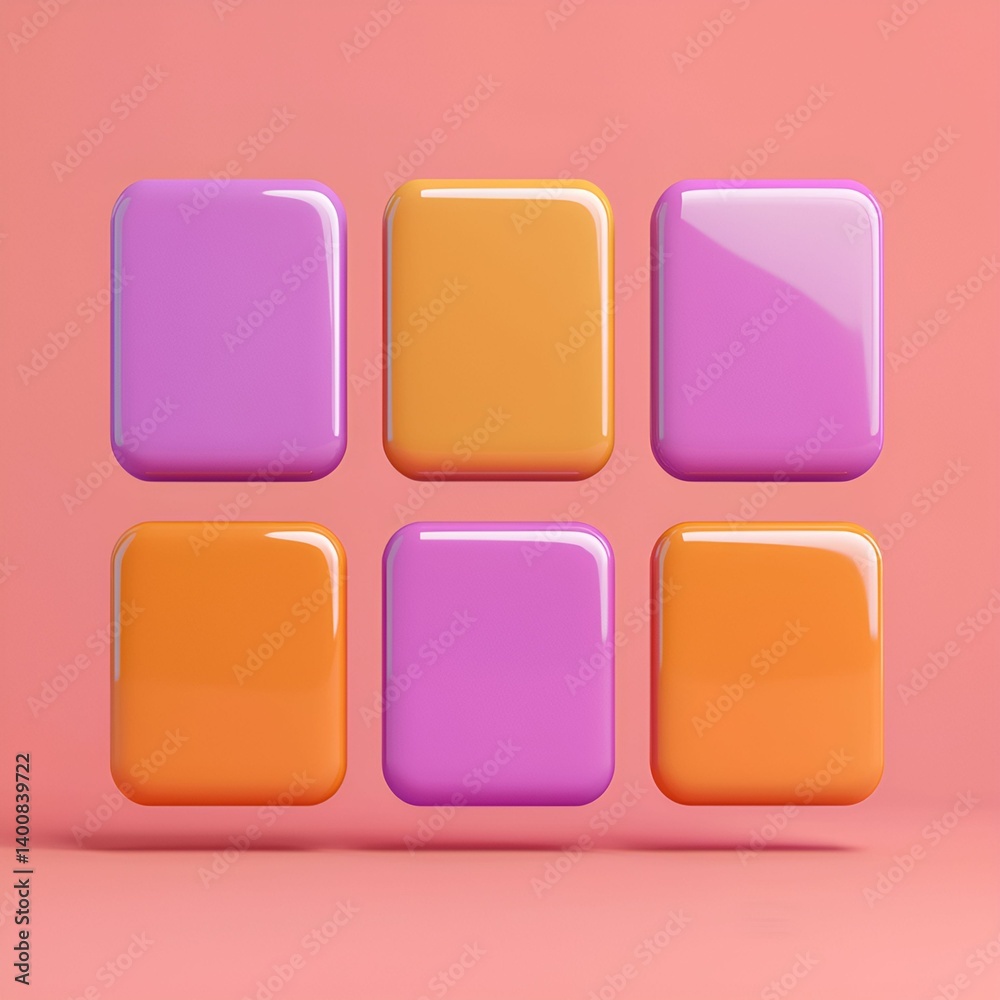 A vibrant arrangement of glossy, colorful rectangular shapes on a soft pink background, creating a modern and playful aesthetic. A vibrant arrangement of glossy, colorful rectangular shapes on a soft pink background, creating a modern and playful aesthetic.