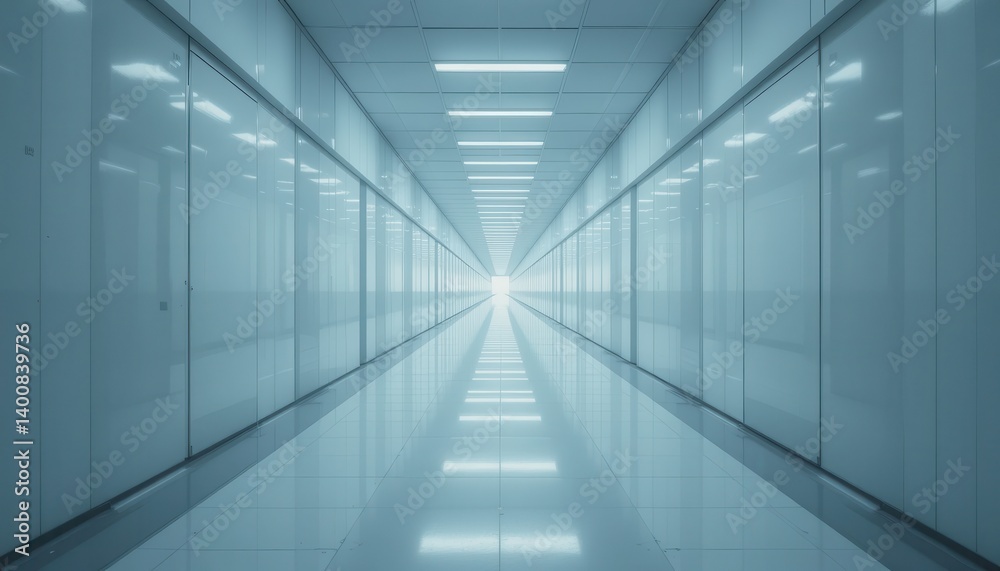 Obraz premium Futuristic Corridor Sterile, Bright, and Endless Architectural Design