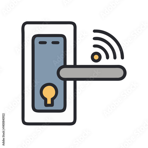 Smart Door Lock with Signal Emission Icon Design