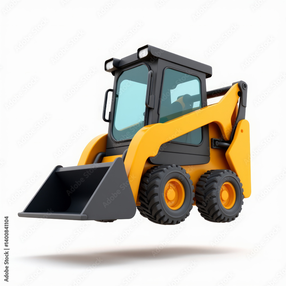 Compact Skid Steer Loader with Bucket Emoji-Style Design Floating Mid-Air 3D Compact Skid Steer Loader with Bucket Emoji-Style Design Floating Mid-Air 3D