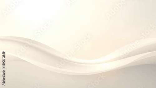 A vector illustration depicting a smooth, flowing wave in shades of white and very light blue against a light beige or off-white background. The wave should appear translucent or slightly luminous, cr