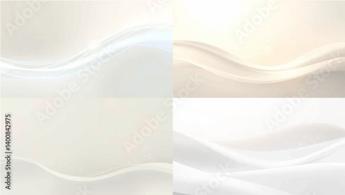 A vector illustration depicting a smooth, flowing wave in shades of white and very light blue against a light beige or off-white background. The wave should appear translucent or slightly luminous, cr