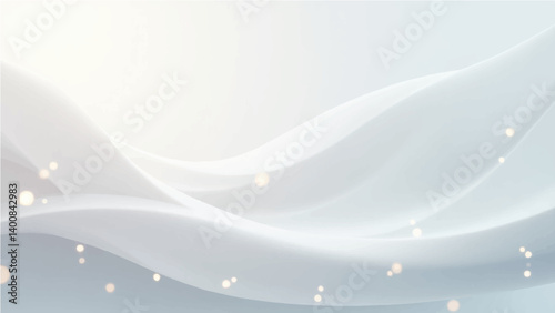 RGB smooth, light-colored flowing waves or curves on a soft gradient background. Add small glowing light particles or bokeh effects scattered across the image. Use a light white and black color palett