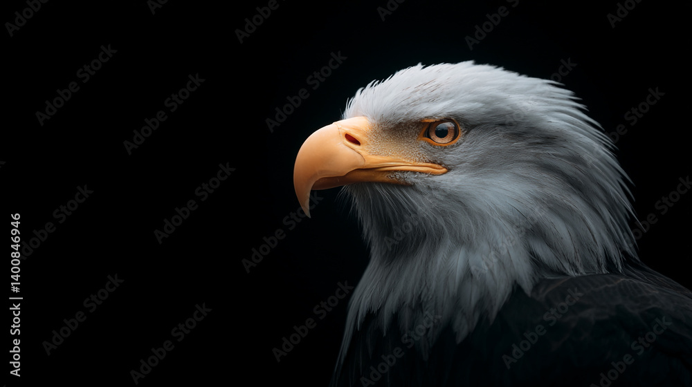 Obraz premium Eagle portrait close up shot bald eagle bird of prey american symbol wildlife animal nature black background